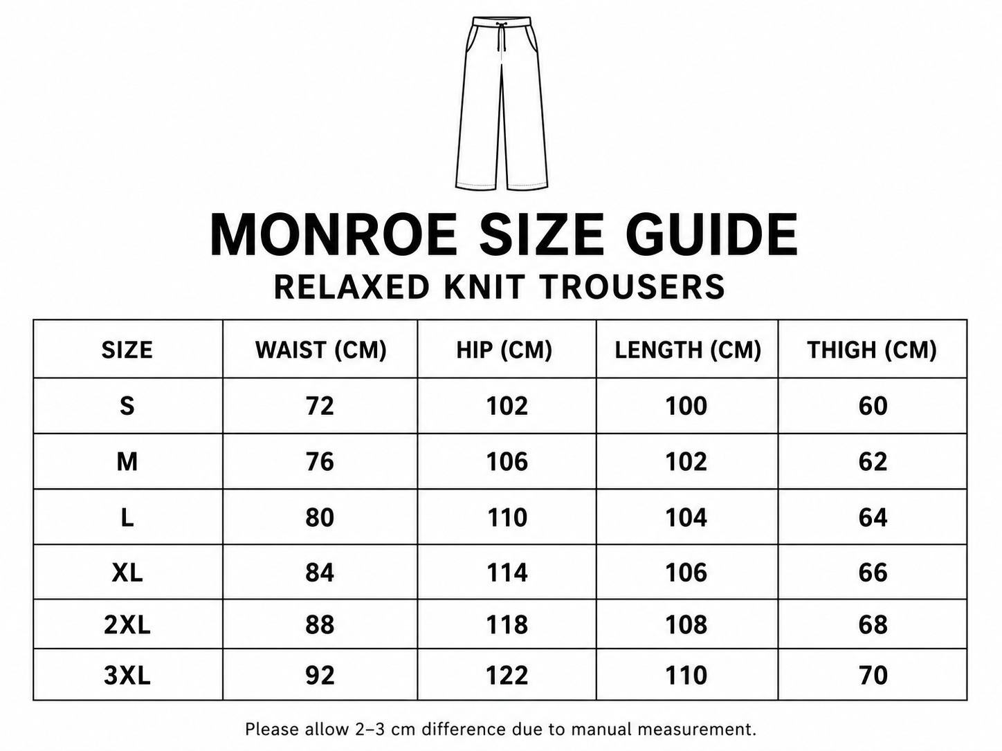 Monroe | Relaxed Knit Trousers size chart