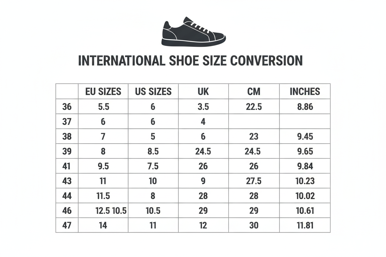 Sandals for Women size chart