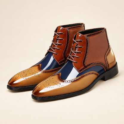 Mayfair pointed-toe dress boots in a premium ivory studio setting